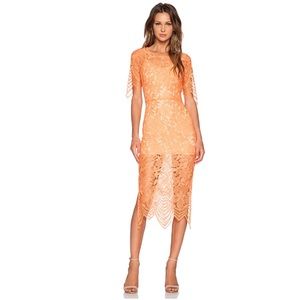 For Love & Lemons Luna Midi Dress in Tropical Orange